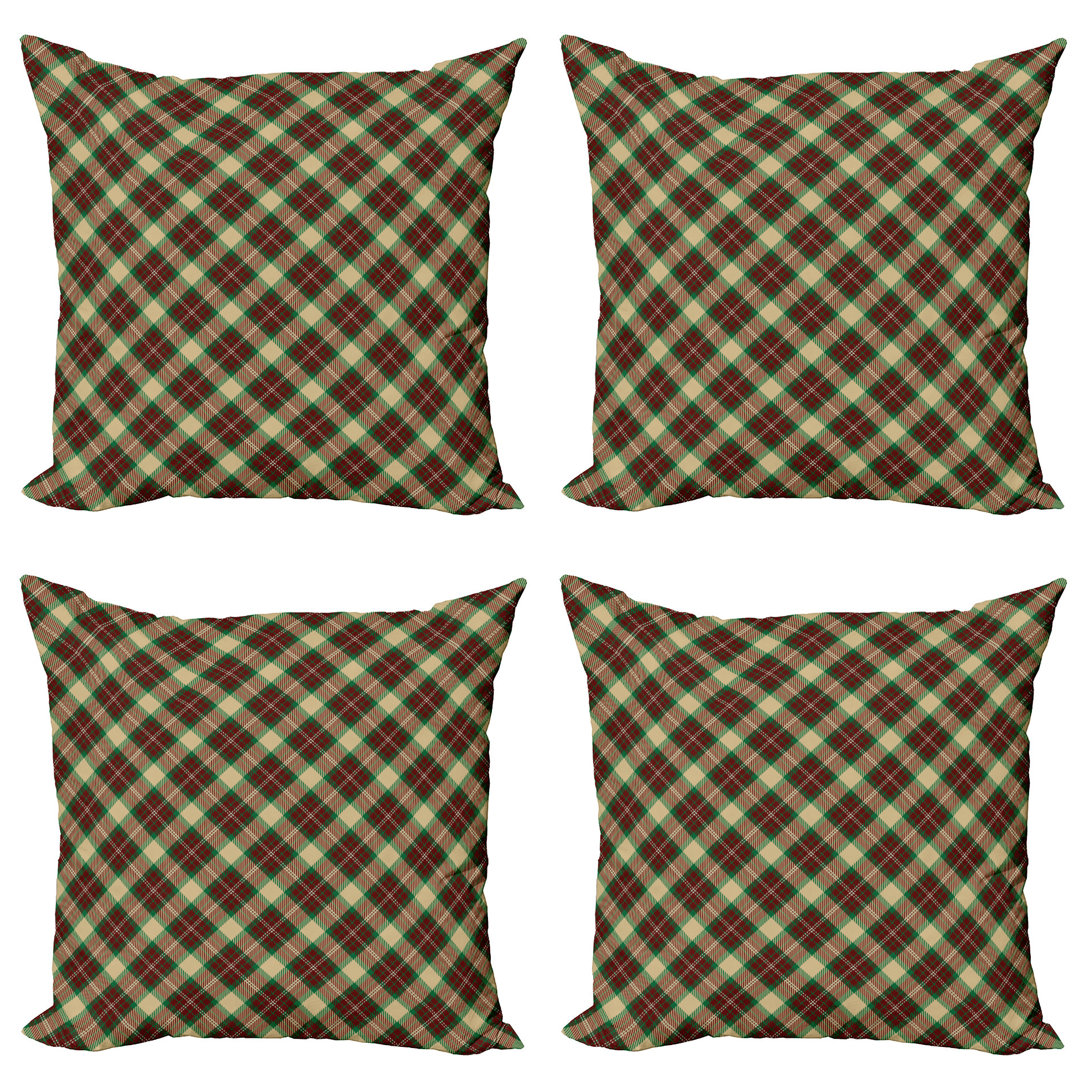 Kissenbezug, Diagonal Squares Klassik, Plaid, Beige Grün Rubin