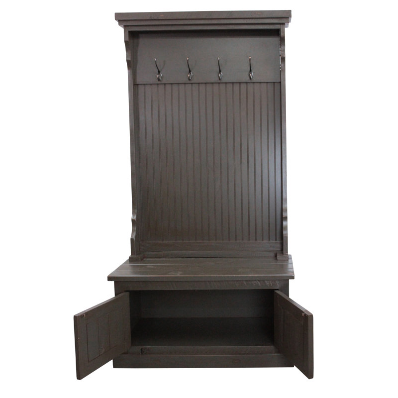 Kinley Hall Tree 37.5'' Wide with Bench and Shoe Storage, Rustic Gray