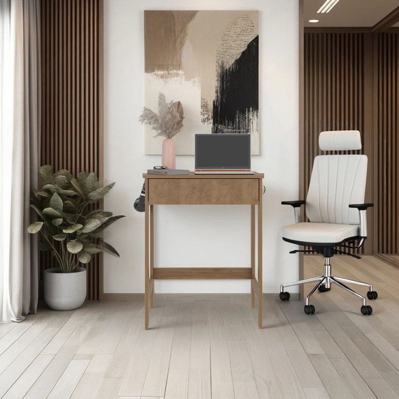 Light Oak Minimalist Desk with Lower Support Bar