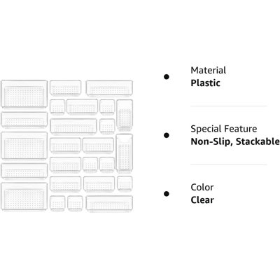 25 Pcs Clear Plastic Drawer Organizers Set