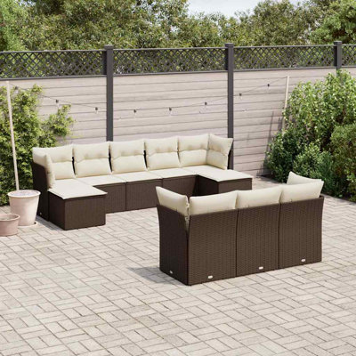 Ensemble de canapé de jardin Vidaxl brun, rotin PE blanc crème, acier thermolaqué