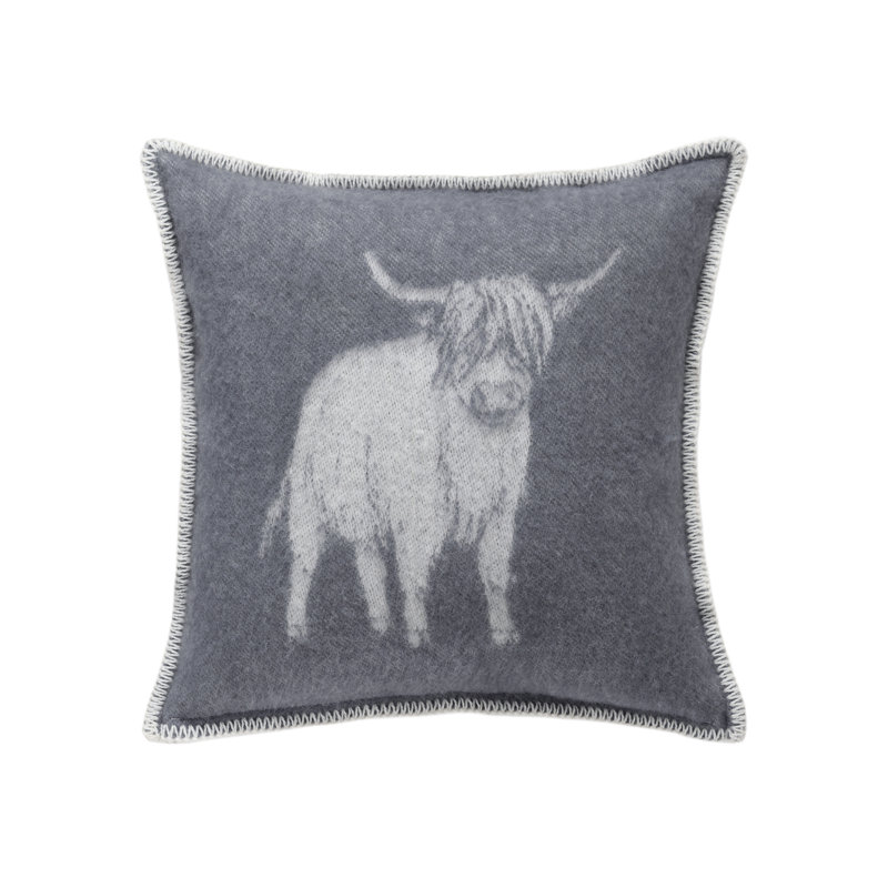 Highland Cow Wool Cushion Cover, Soft Grey