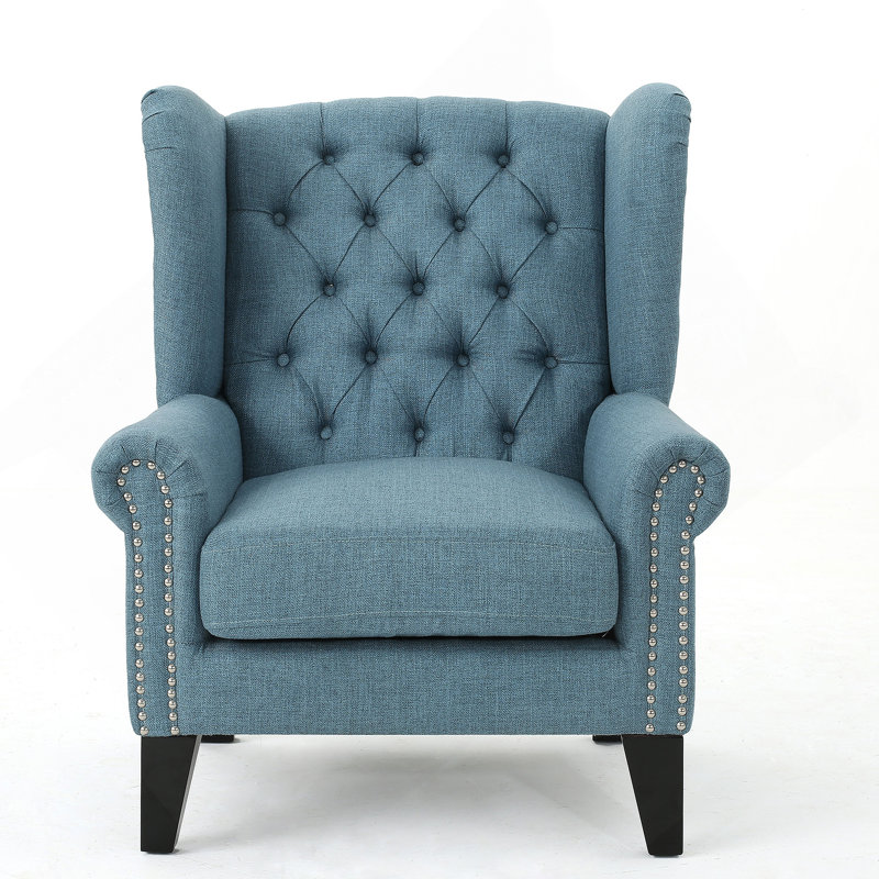 Osvaldo Tufted Wingback Chair, Blue Fabric