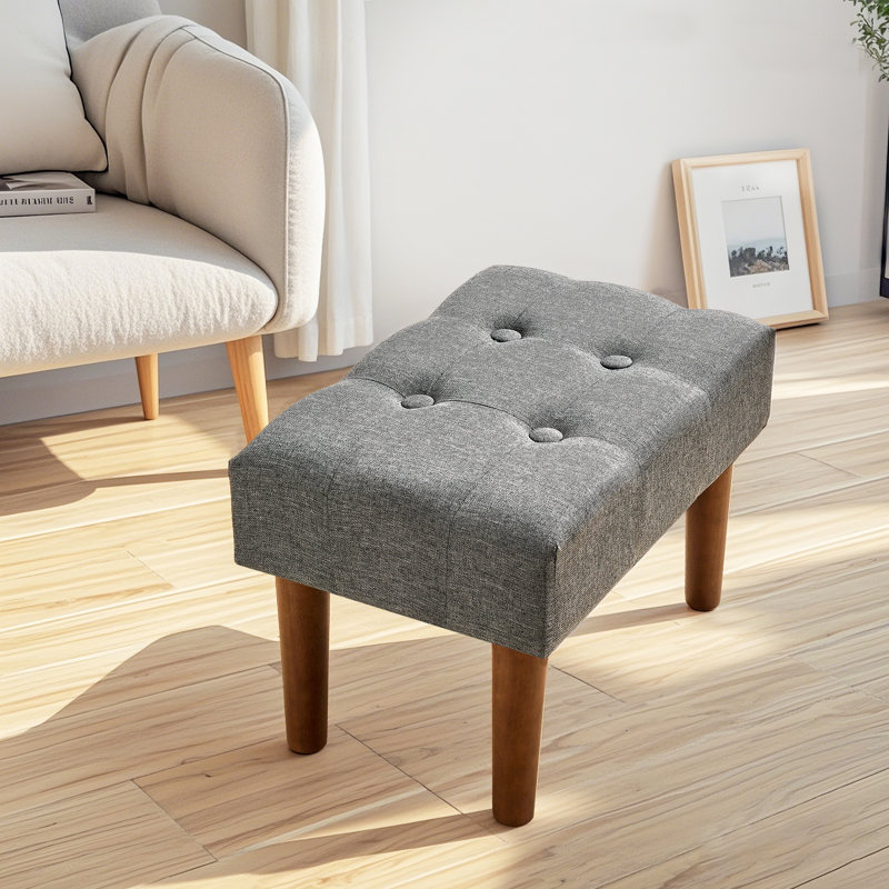 Nuha Linen Upholstered Ottoman Footrest , Gray