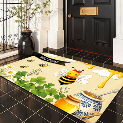  Non-Slip Indoor Outdoor Door Mat, 16"x24",Clover bee welcome