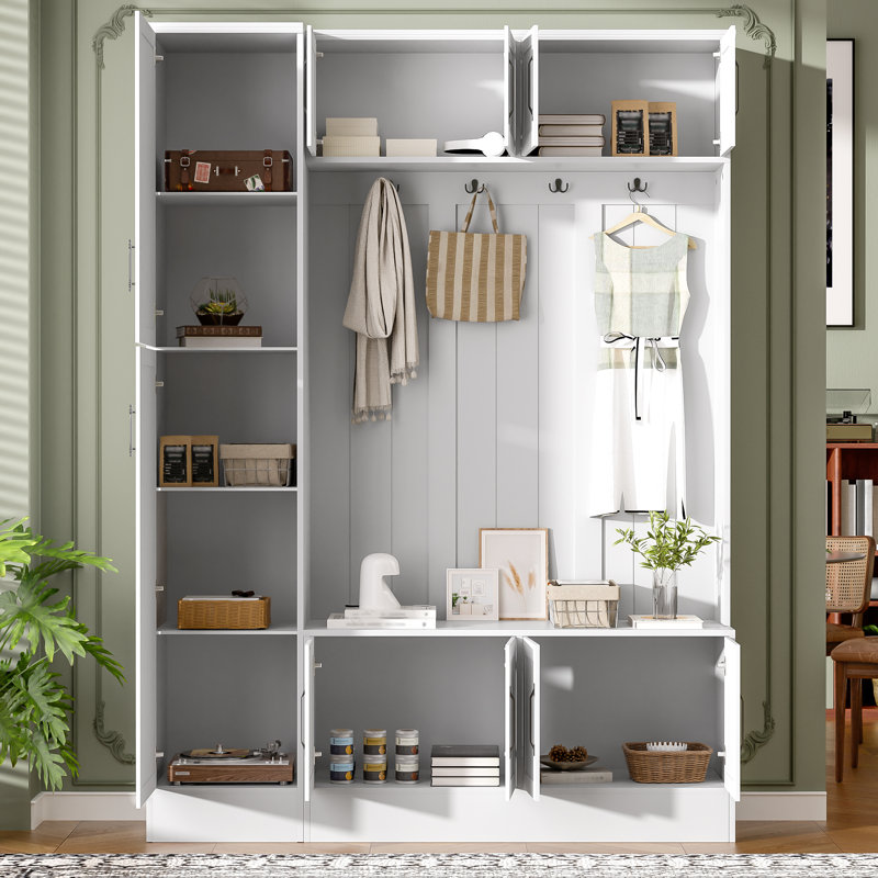 Hall Tree 59.03" Wide With Bench And Storage, White