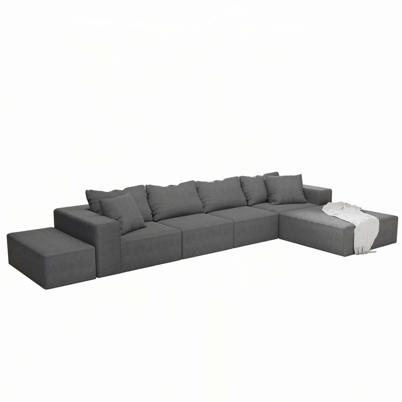 Modern Upholstered Boneless Sectional Sofa Couch Set,Modular 132" L Shaped Sectional Living Room Sofa Set With 6 Pillows,Free Combination Sofa Couch for Living Room,Bedroom