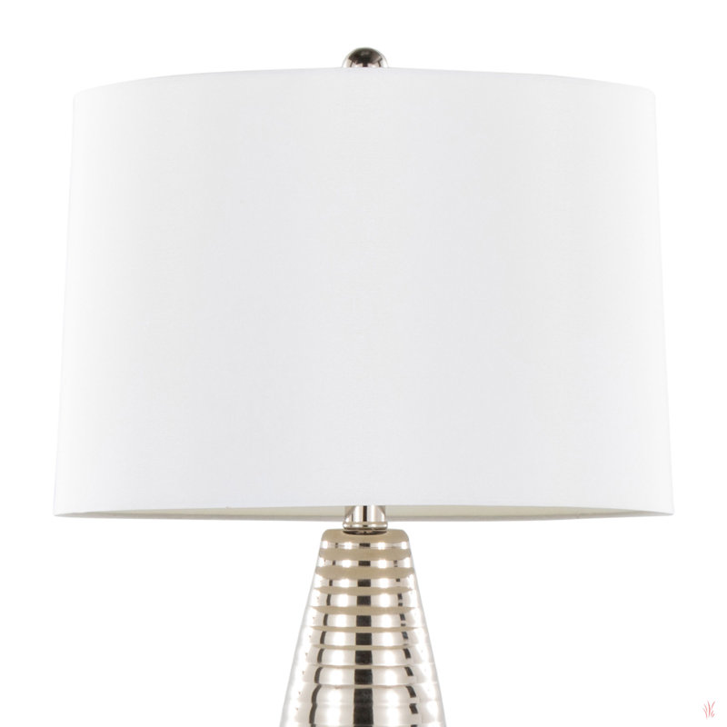 Lampe de table contemporaine en métal 27 "avec abat-jour en lin blanc Maya de Grandview Gallery - ensemble de 2, Nickel