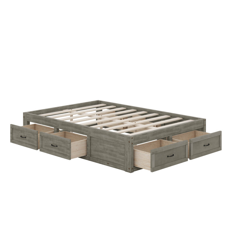 Lit plateforme avec 6 tiroirs, Gris antique, Lit double