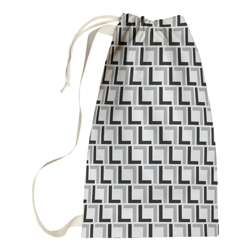 Las Vegas Fabric Laundry Bag with Handles, White/Black/Silver, Large (36" H x 28" W)
