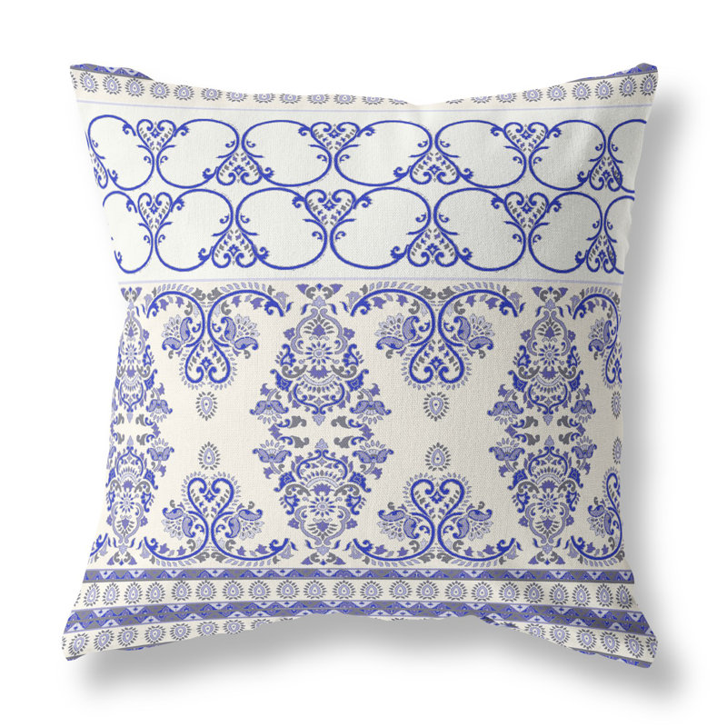Coussin décoratif 26 po x 26 po Broadcloth, Motif floral bleu/blanc