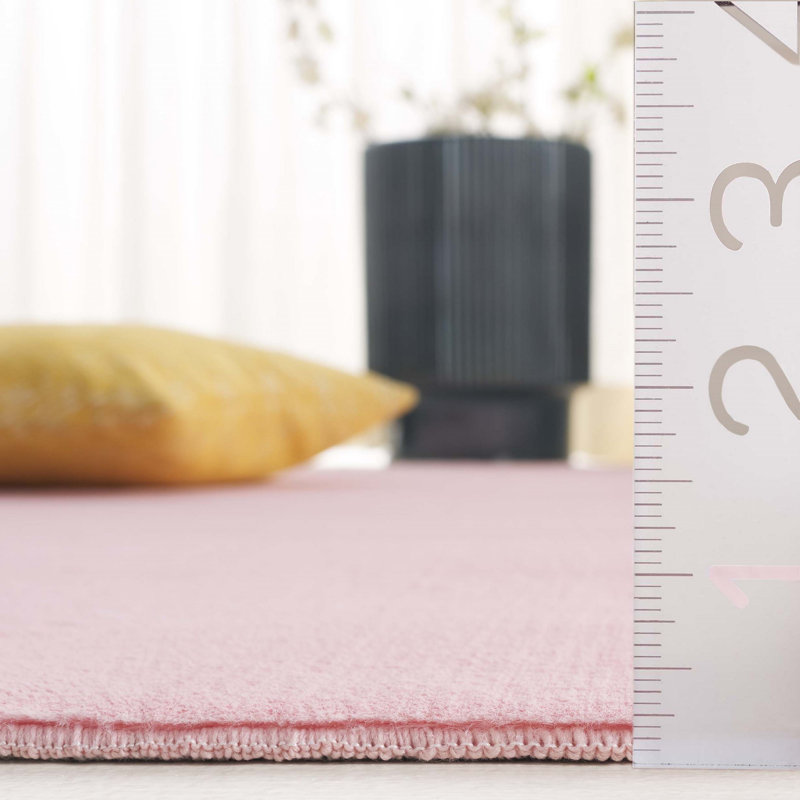 Pink Faux Rabbit Fur 5' x 7' Machine Washable Area Rug