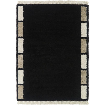 Rosado Black/Cream Geometric Border Area Rug