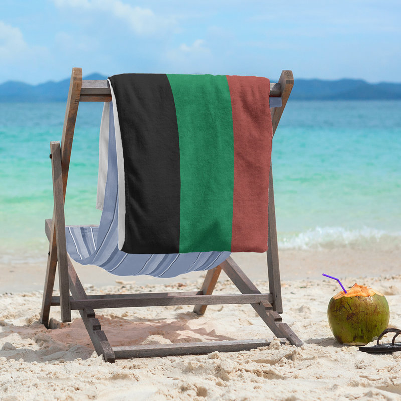 Cotton Blend Lightweight Beach Towel, Black/Green/Gold