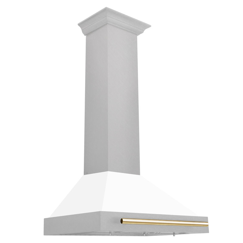 30" 400 CFM Ducted Wall Mount Range Hood, White Matte/Gold