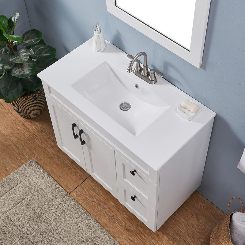 36'' Matte White Modern Free-Standing Single Bathroom Vanity With Ceramic Pot
