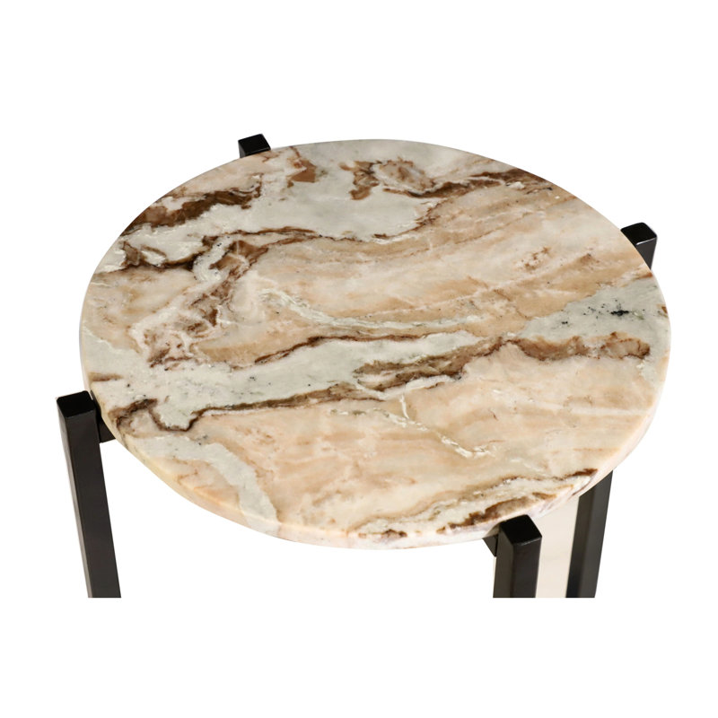 Table d'appoint en marbre pour le salon avec structure en métal - hauteur de 21 pouces, Brown/Black