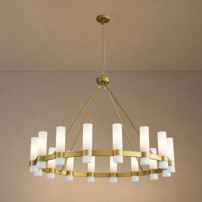 Dhmendar 48" W 16-Light Glass Wagon Wheel Chandelier
