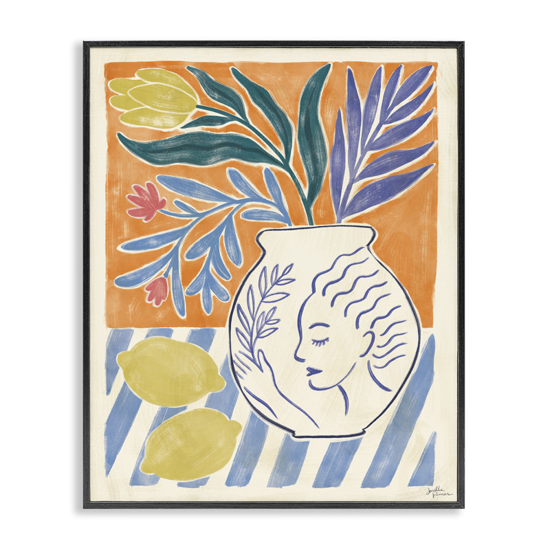 Chypre et citrons, art de la giclée, dessin de Janelle Penner, H 14 po x l 11 po, Giclée encadrée noir minuit