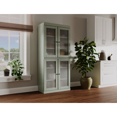 Garde-manger 100% bois massif 32 po avec portes en verre givré et tablettes réglables