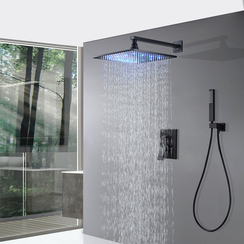 Robinet de douche 12 "avec valve brute, Noir mat