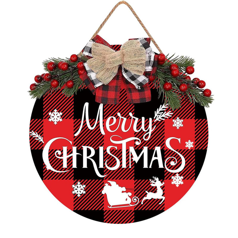 11" Rustic Wood Christmas Wreath Sign, Farmhouse Indoor Outdoor Front Door Porch Decor