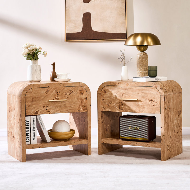Table de chevet moderne avec tiroir - Table de chevet en bois d'ingénierie, Bois madré clair