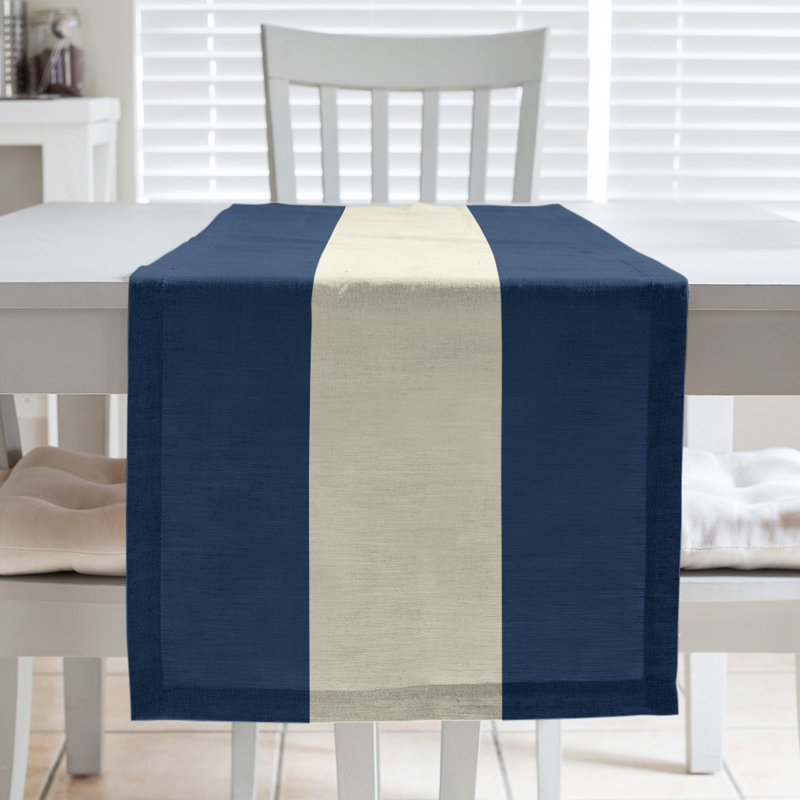 Chemin de table Seattle, 72 po x 16 po, Bleu marine / crème / bleu marine, Seattle
