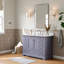 Meuble-lavabo autoportant avec comptoir en marbre de Carrare et lavabo en céramique-421403725