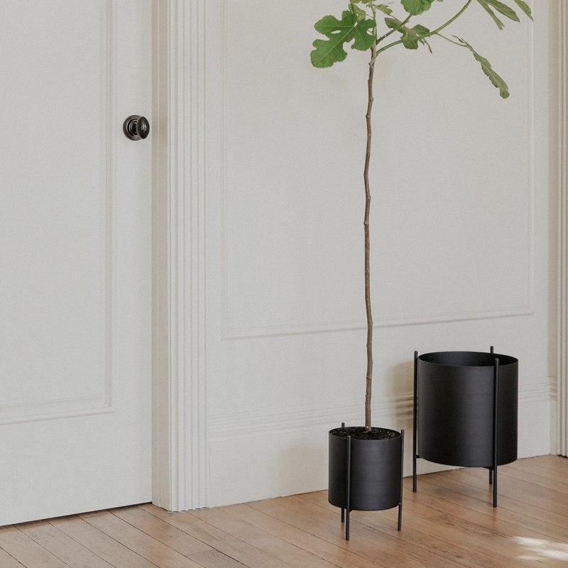 Pot de fleurs noir botanique avec support - Petit, Petit