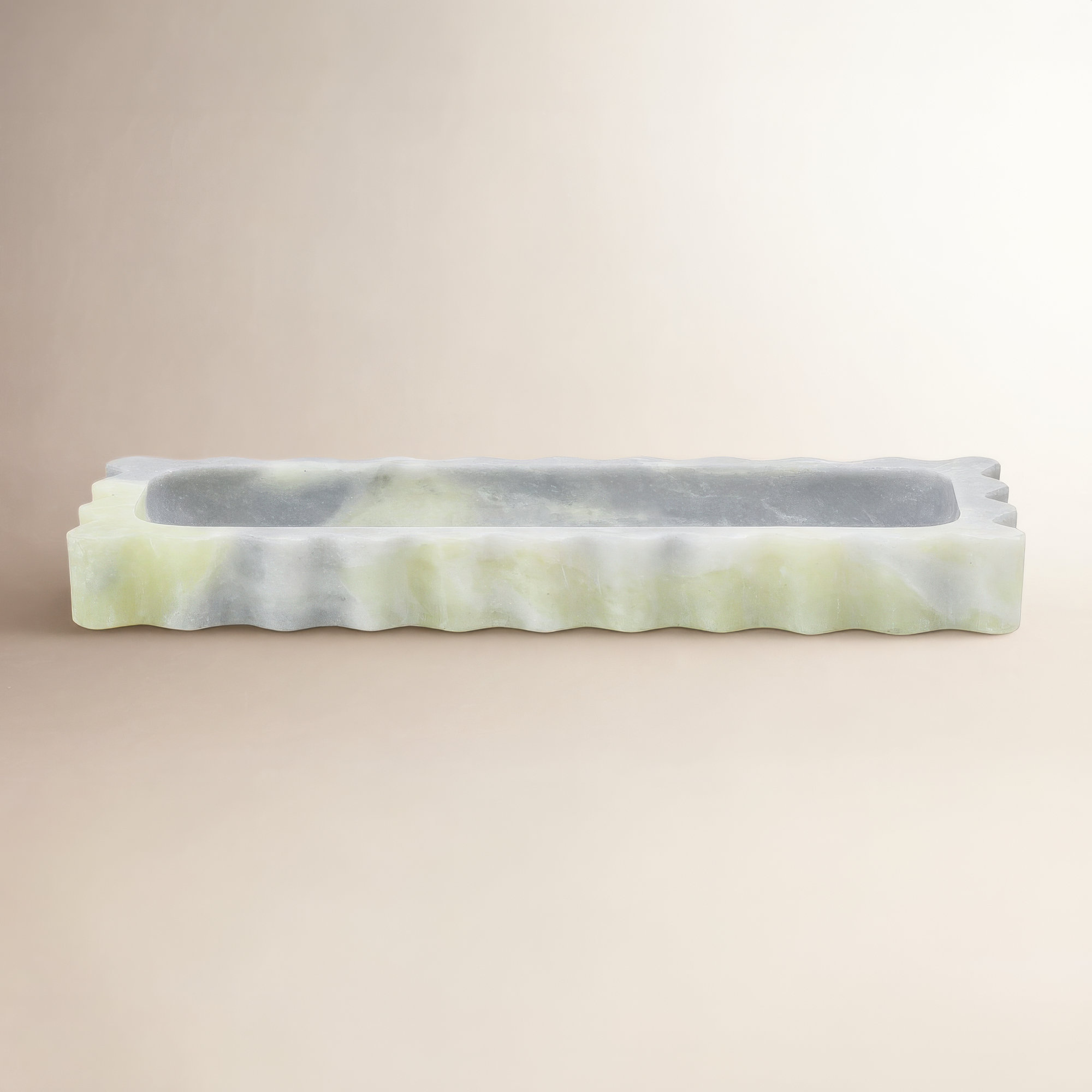 Cole and Marble Living Room Decor Tray with Swirl Pattern and Wavy Edges, Green, 12"Wx5"Dx1.25"H, Rectangle