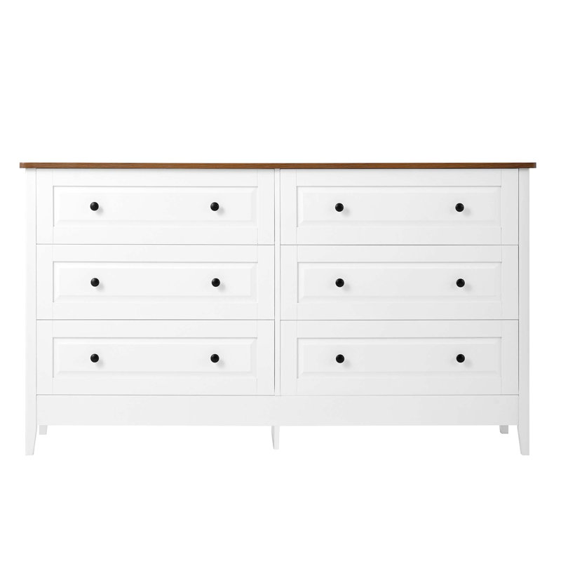 Commode 6 tiroirs avec rangement spacieux et poignées en métal, parfaite pour l'organisation de la chambre à coucher et du couloir