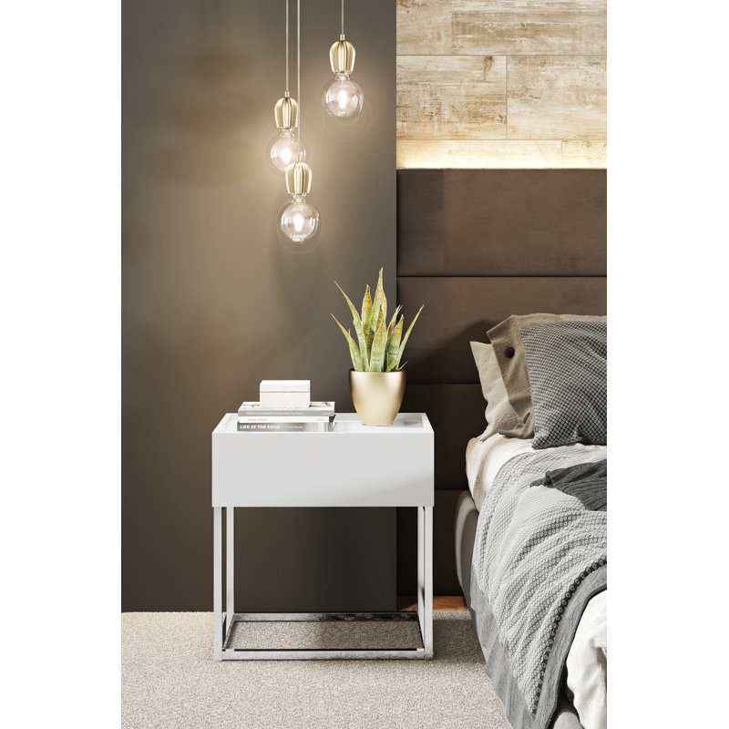 Table de chevet avec rangement, Blanc mat