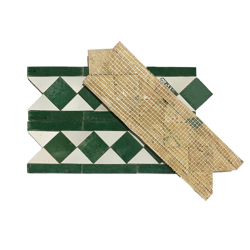 Dama 3.75 in. x 12 in. Linear Glossy Tile, White/Light Green