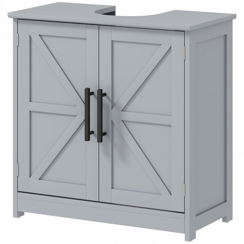 Armoire de rangement à piédestal, lavabo de salle de bain avec 2 portes de grange et tablette réglable, gris foncé (sans lavabo)