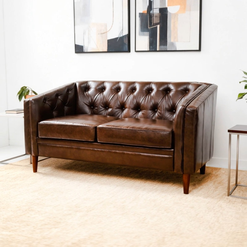 Elegant Diamond-Stitched Loveseat with Birch Wood Legs, for Contemporary and Comfortable Living Spaces., Dark Brown