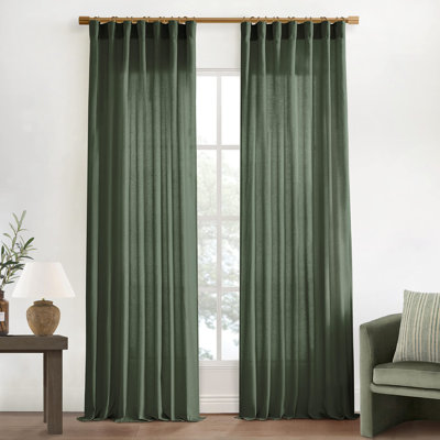Olive Green Boho Curtains For Living Room 84 Inch Length 2 Panels Set,Back Tab Hooks Long Window Treatments Curtain Drapes,Light Filtering Semi Sheer For Bedroom Aesthetic Neutral Decor
