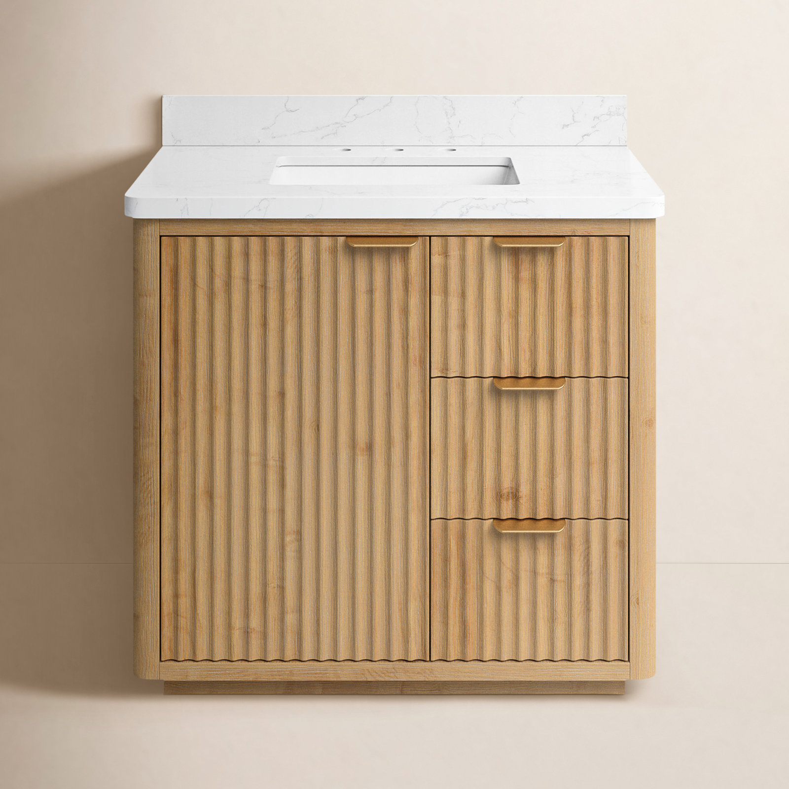 Adela 36'' Single Bathroom Vanity, White, Gold, Brown