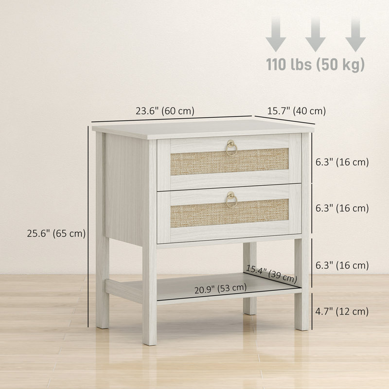 Ensemble de 2 tables de chevet en rotin avec 2 tiroirs en chêne blanc