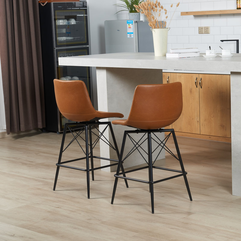 Tabouret de comptoir pivotant en similicuir 26 po Senetra Oconnor (ensemble de 2), Brun