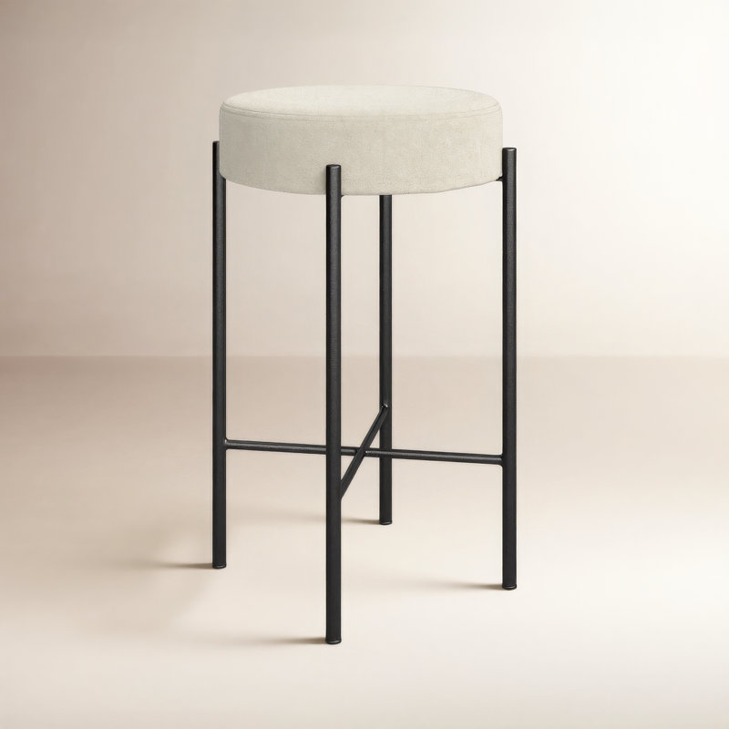 Nocona Upholstered Bar Stool with Metal Frame, Savile Flax - Beige, Bar Stool (30" Seat Height)