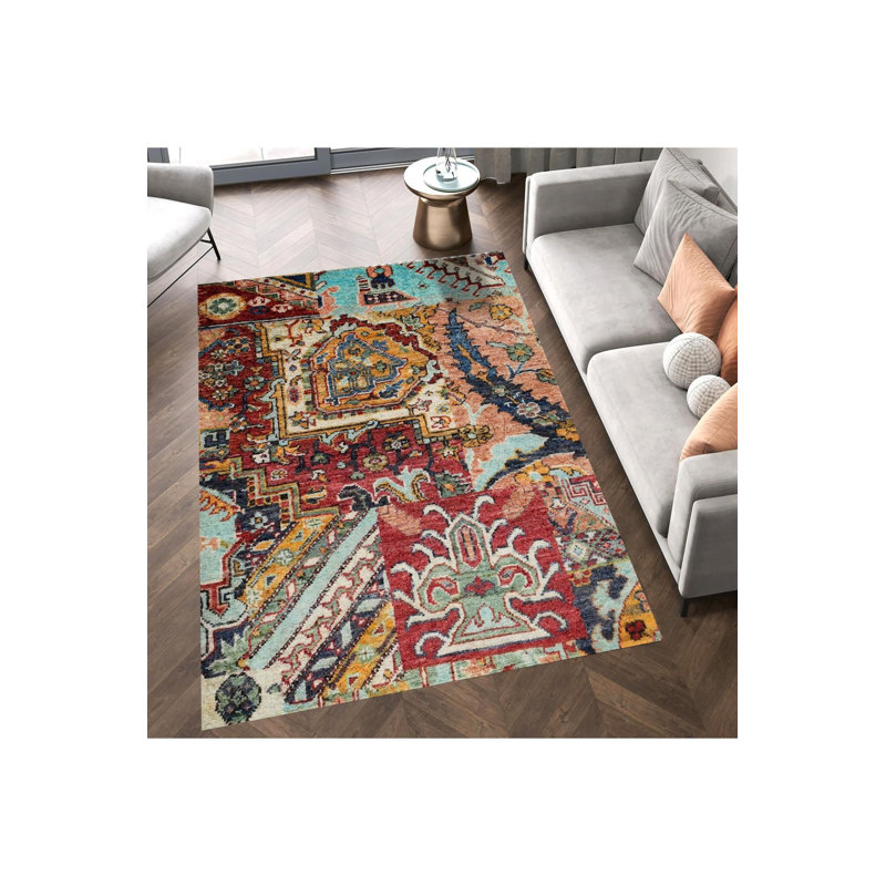 Tapis décoratif rétro multicolore lavable à la machine, Tapis de couloir 3 pi 3 po x 9 pi 10 po