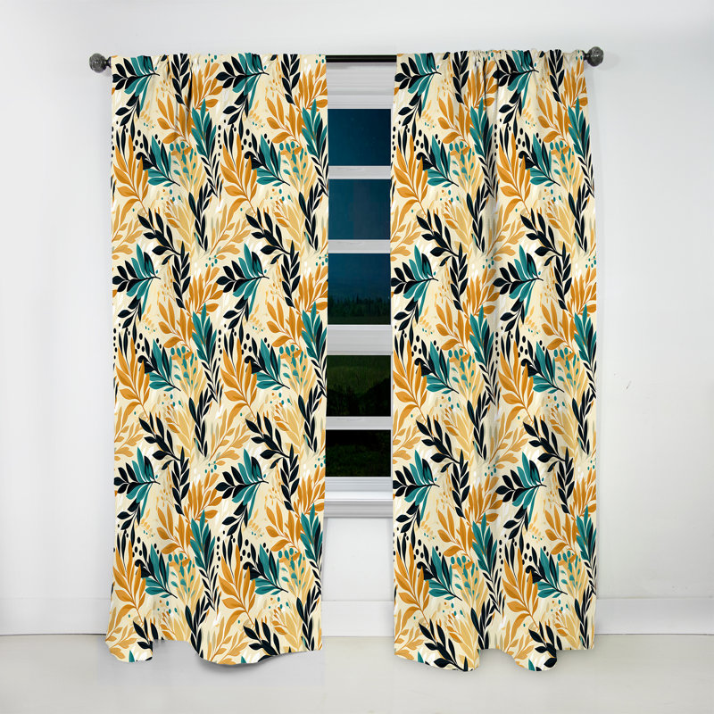 Botanique beige et vert - Rideau tropical - Velours obscurcissant - 1 panneau, L 52 po x L 90 po