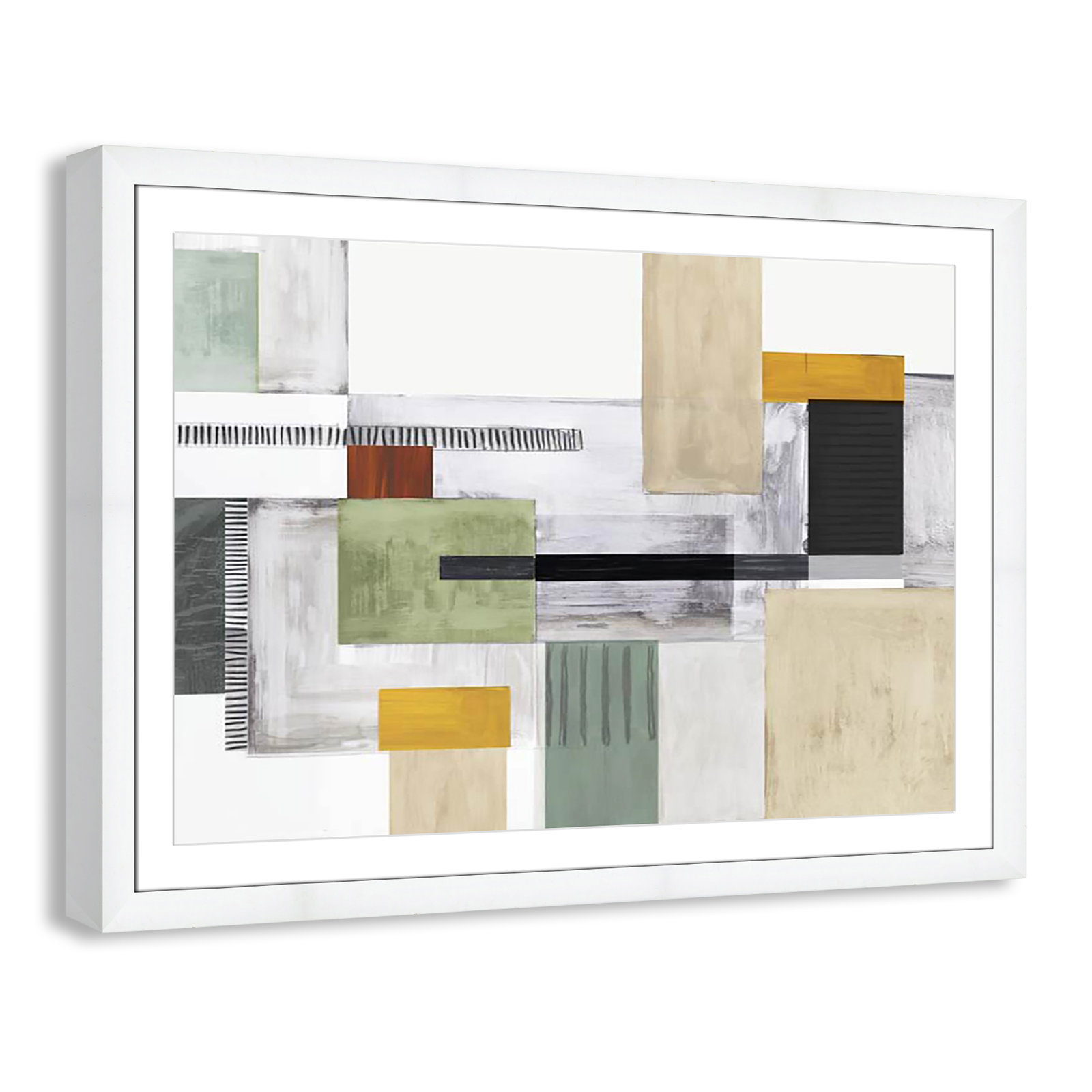 Playful Blocks Print by Tom Reeves, 31" H x 43" W x 1.25" D, White Cube Picture Framed, White