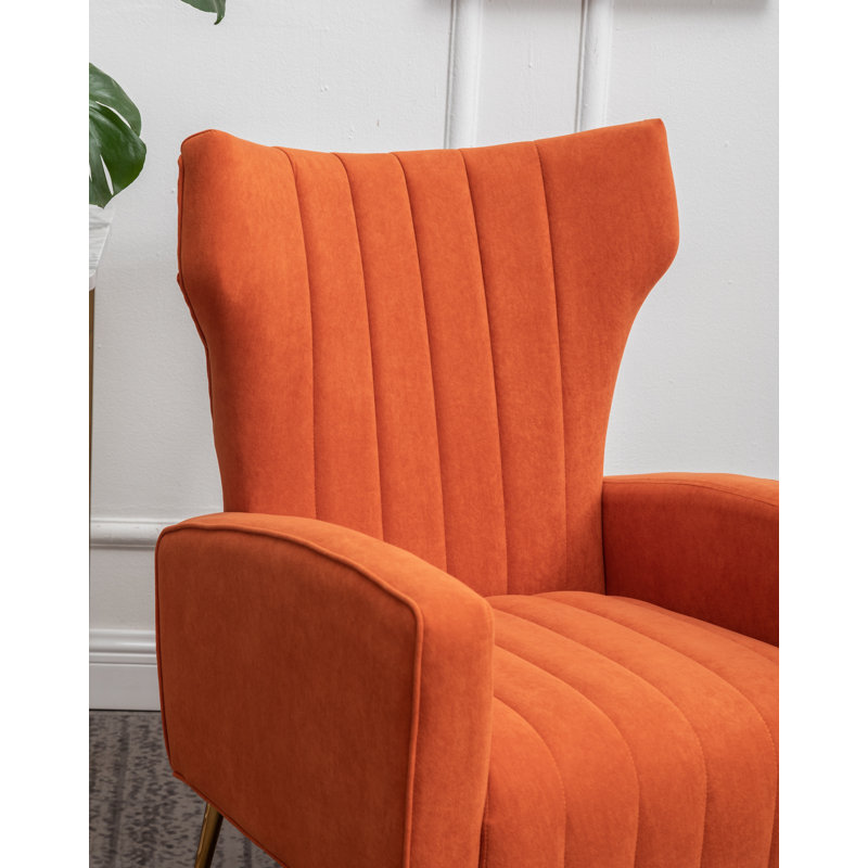 Floreal 27'' Wide Velvet Wingback Chair, Orange Velvet