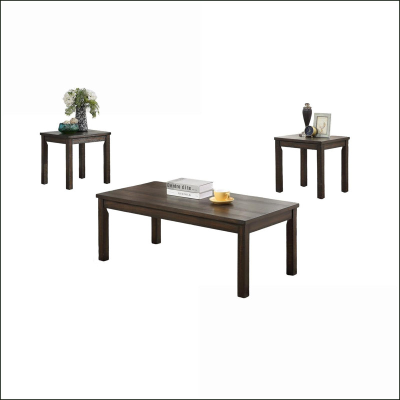 Ensemble de tables basses Classic Espresso 3 pièces avec 2 tables de bout pour le salon, robustes et amp; Polyvalent