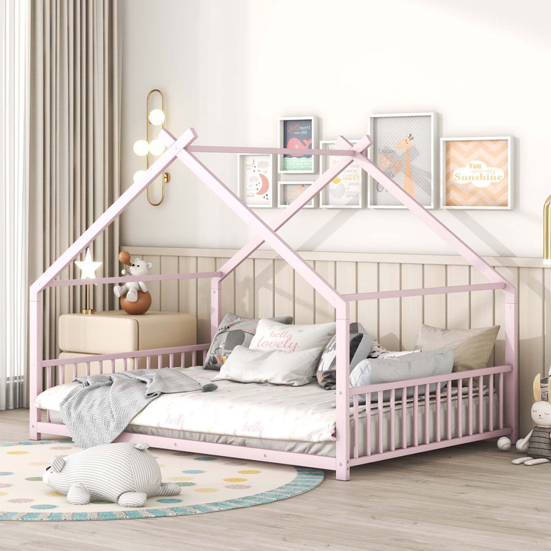 Lit double pleine grandeur en métal, rose, Lit double, Rose