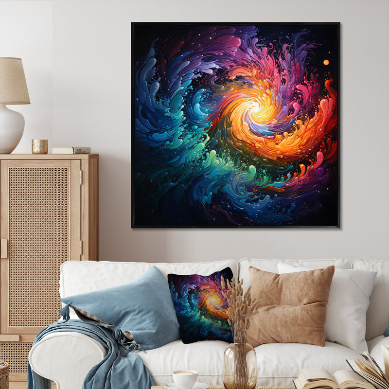 Neon Spin I sur toile, Cadre flottant noir, H 16 po x l 16 po x P 1 po
