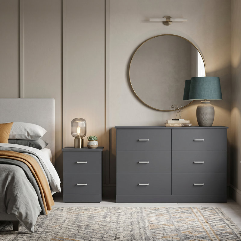 Allyannah 2-Piece Manufactured Wood Dresser and Nightstand Set, Graphite Gray