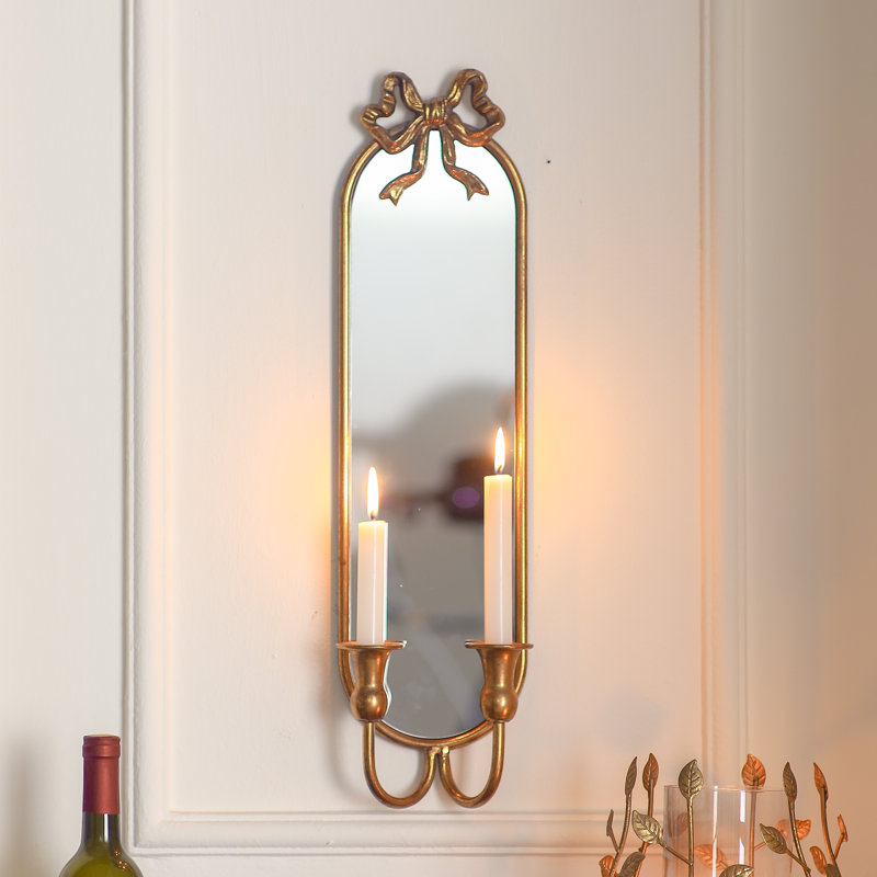 Vintage Gold Bow Wall Mirror with Candle Holders